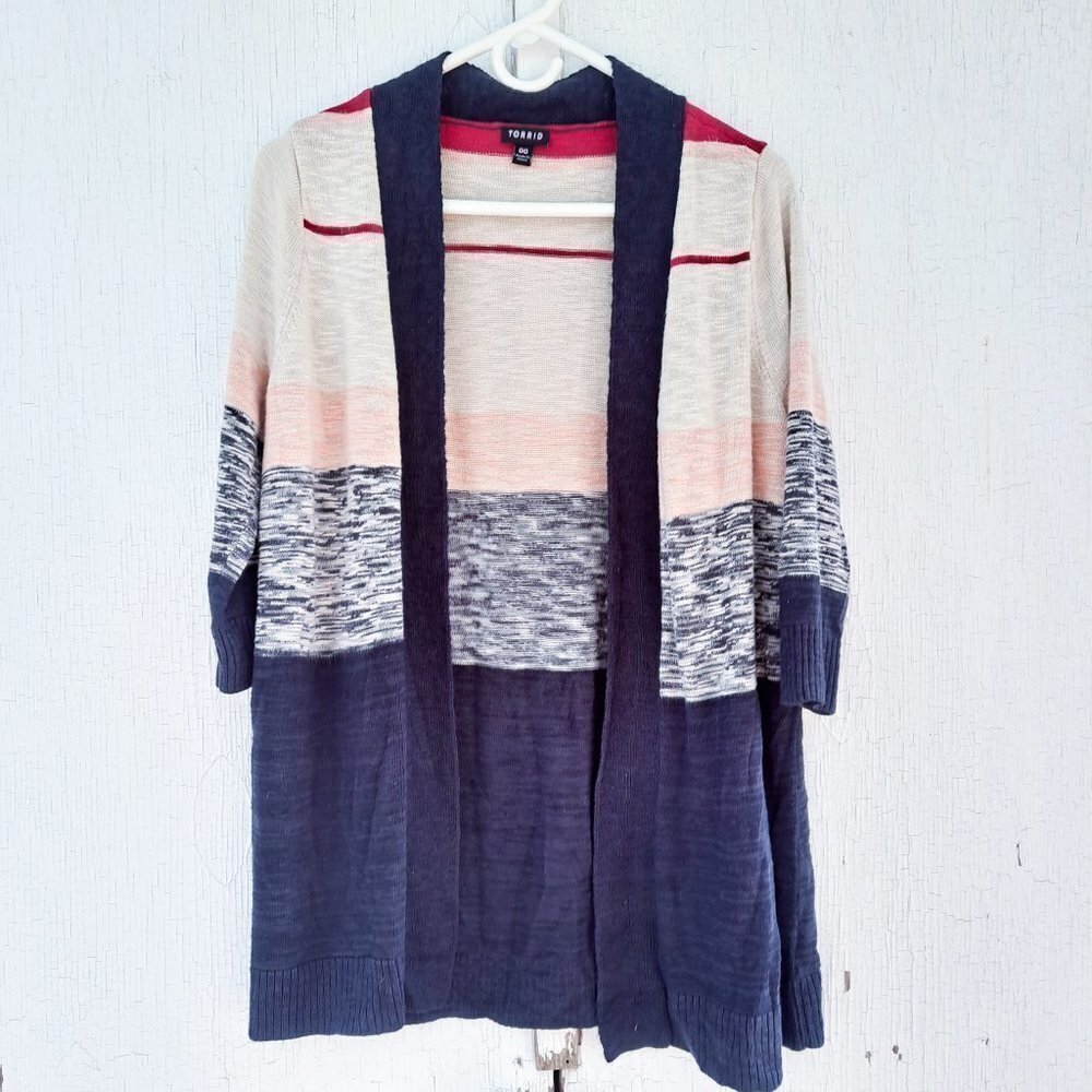 Torrid STRIPED‎ OPEN CARDIGAN Navy Pink 10 - Picture 2 of 8